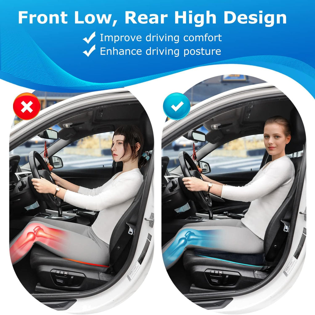 Wedge Seat Cushion for Car Seat Driver/Passenger- Wedge Car Seat Cushions for Driving Improve Vision/Posture - Memory Foam Chair Cushion/Car Seat Cushion for Hip Pain (Velvet Cover,Black)