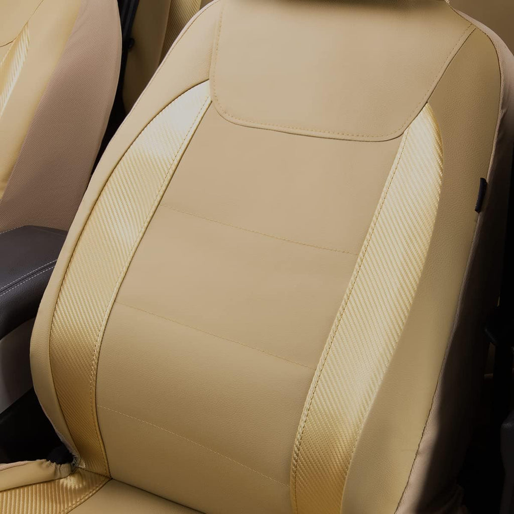 Flying Banner car seat Covers Protects Water Proof Faux Leather Carbon Fiber Fronts Gold Beige (Beige Beige, Front Pair)