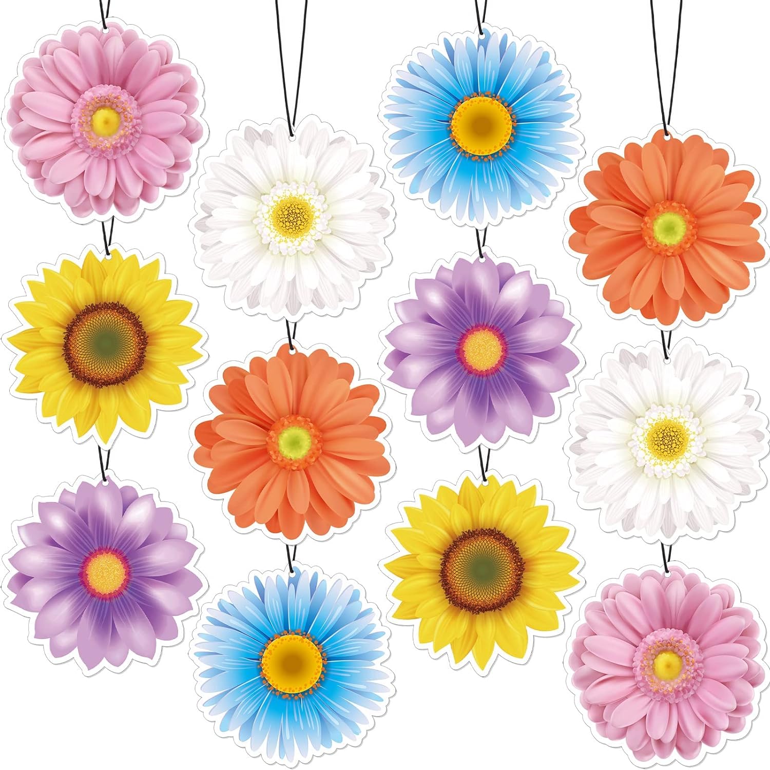 12 Pack Car Air Fresheners Butterfly Summer Flower Hanging for Women Girls Cute Air Freshener for Cars Mirror (Summer Flower)