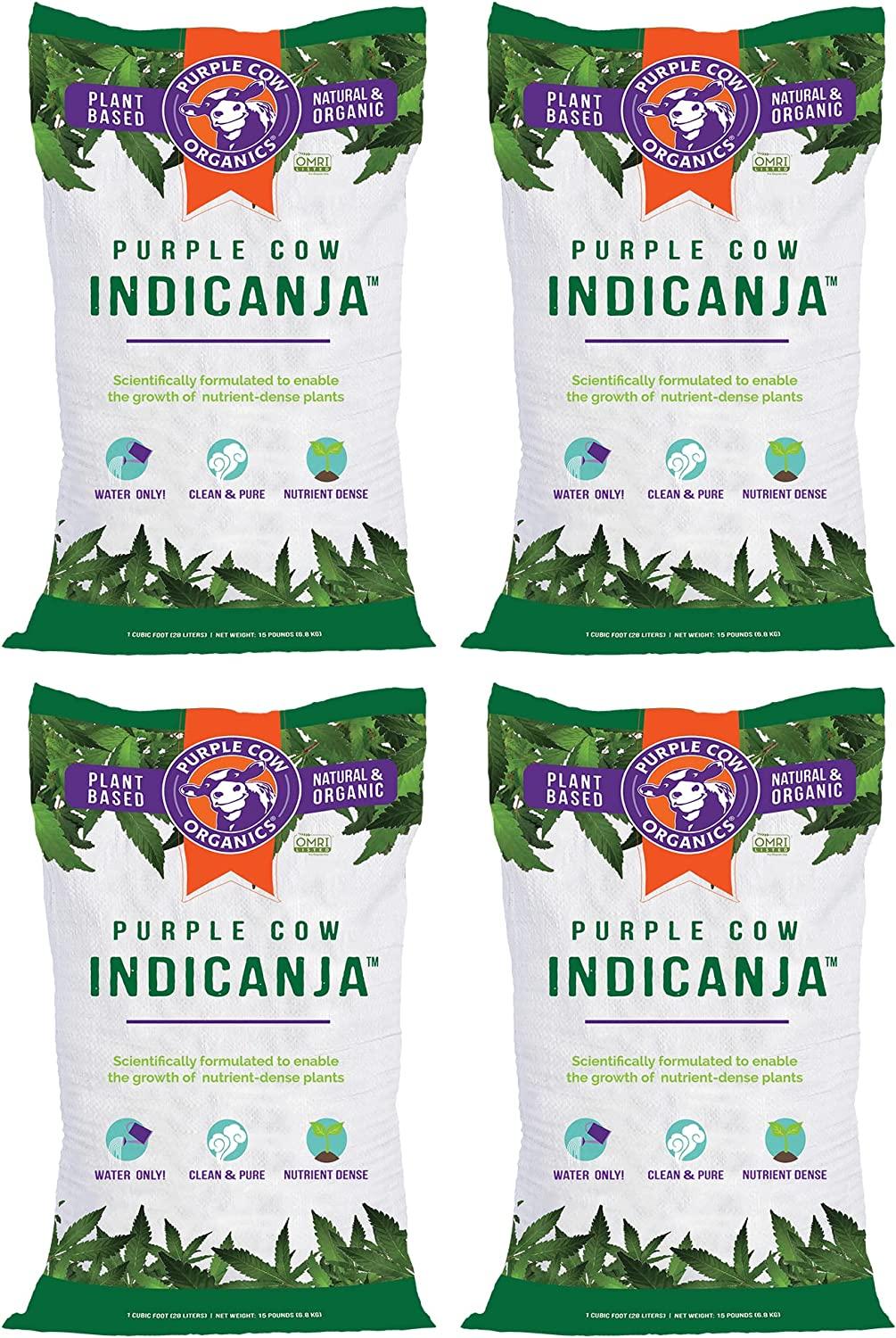 Purple Cow Organics IndiCanja Naturally Organic Living Plant Based Compost Soil for Increased Plant Health and Biodiversity, 1 Cubic Foot Bag (4 Pack)