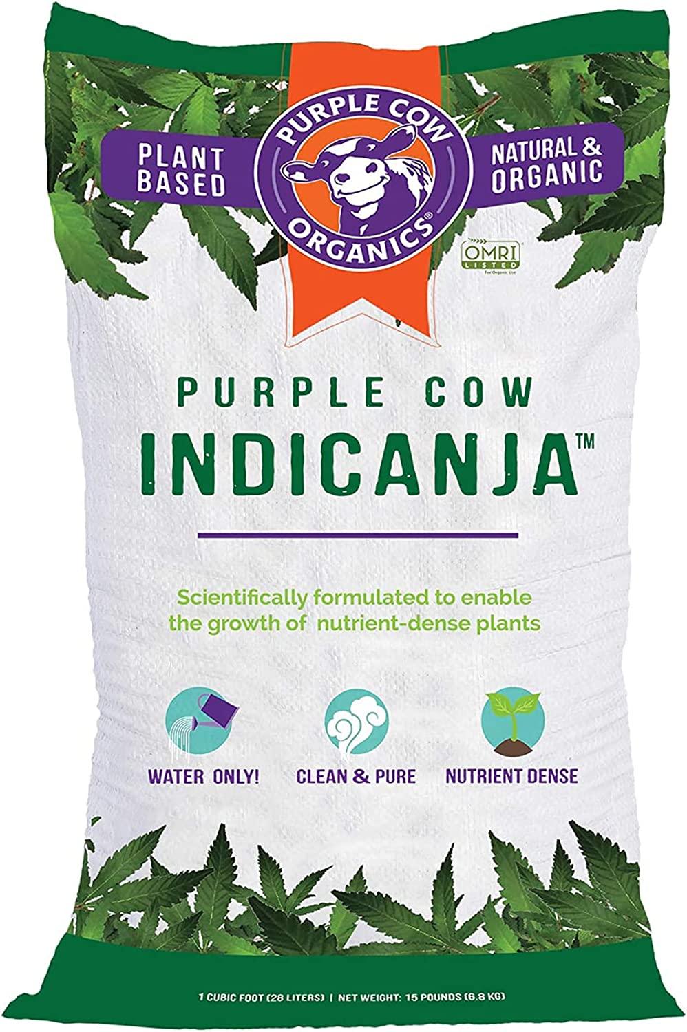 Purple Cow Organics IndiCanja Naturally Organic Living Plant Based Compost Soil for Increased Plant Health and Biodiversity, 1 Cubic Foot Bag (4 Pack)