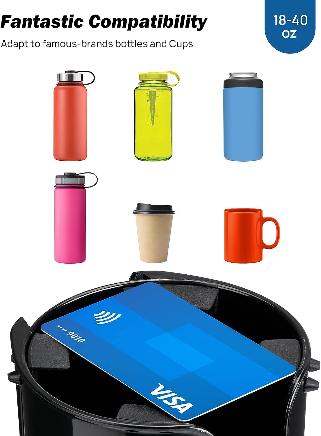 JoyTutus Cup Holder Expander with Storage Box for Car, Large Cup Holder Adapt Most Regular Cup Holder 18-40oz, fit in 2.75-3.25inch Car Holder, with Attached Organizer