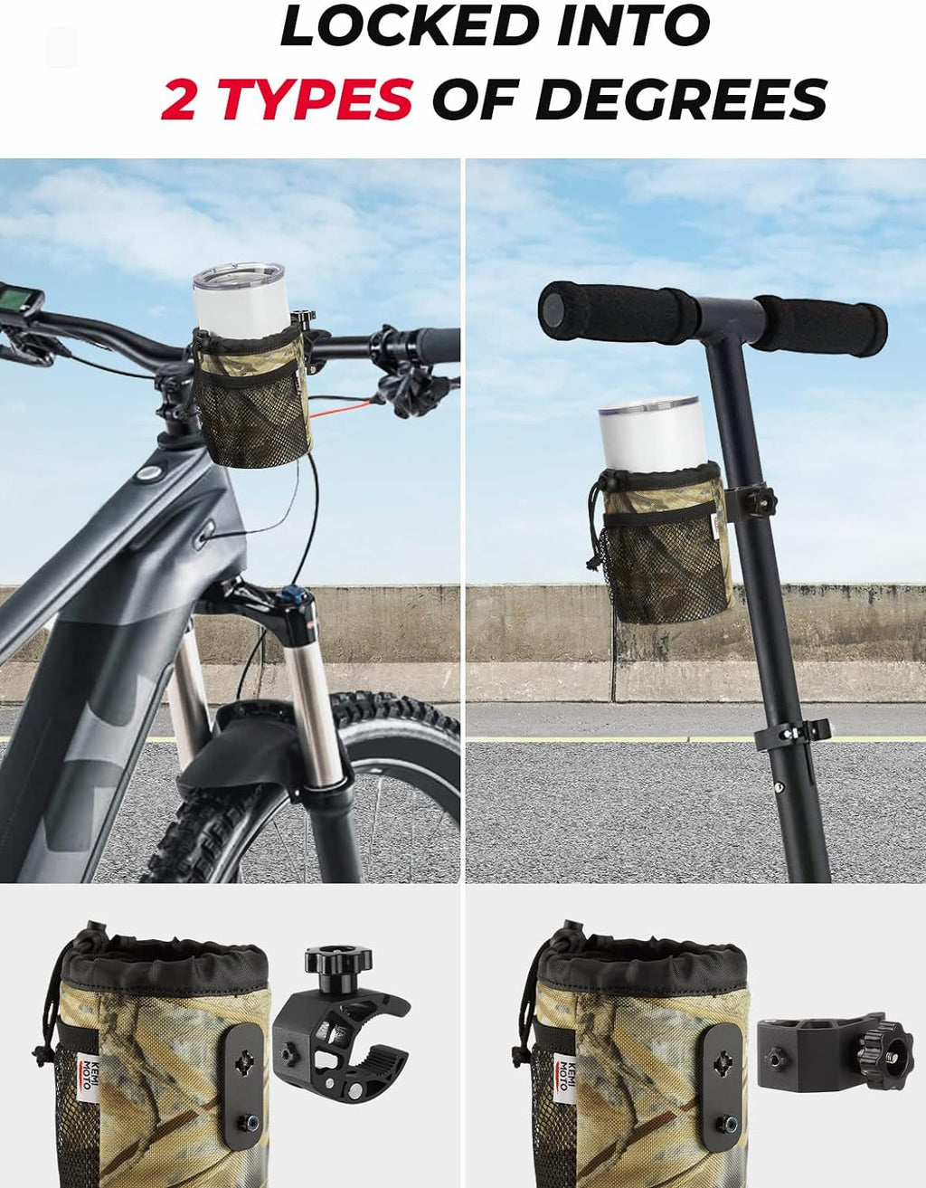 kemimoto Walker Cup Holder, Oxford Fabric Motorcycle Drink Holder with 0.6"-1.5" Alligator Clamp, Universal Water Bottle Holder for Motorcycle, ATV, Scooter, Boat, Kayak, Bike, Walker,Yellow Camo