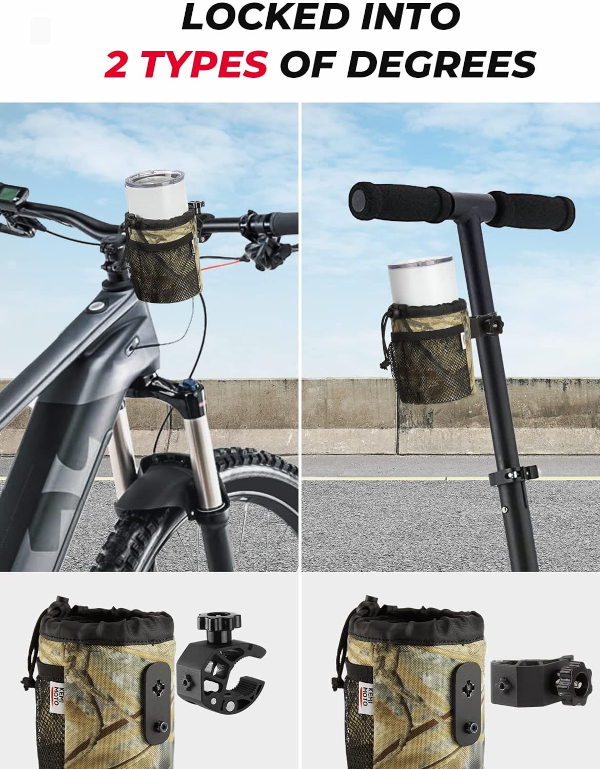 kemimoto Walker Cup Holder, Oxford Fabric Motorcycle Drink Holder with 0.6"-1.5" Alligator Clamp, Universal Water Bottle Holder for Motorcycle, ATV, Scooter, Boat, Kayak, Bike, Walker,Yellow Camo