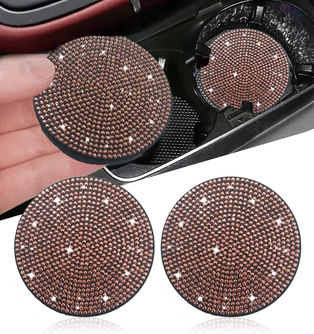 2pcs Bling Car Cup Holder Coaster, 2.75 inch Anti-Slip Shockproof Universal Fashion Vehicle Car Coasters Insert Bling Rhinestone Auto Automotive Interior Accessories for Women (2 pcs, Rose Gold)