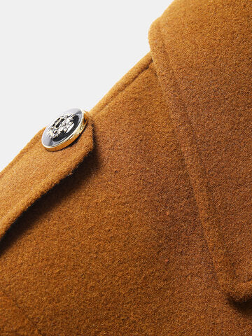 mens double breasted woolen lapel british style overcoats with scarf