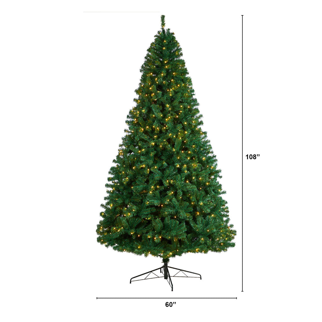 Nearly Natural Northern Tip Clear Prelit LED Green Decorated Fir Christmas Tree, with 1860 Bendable Branches 9'