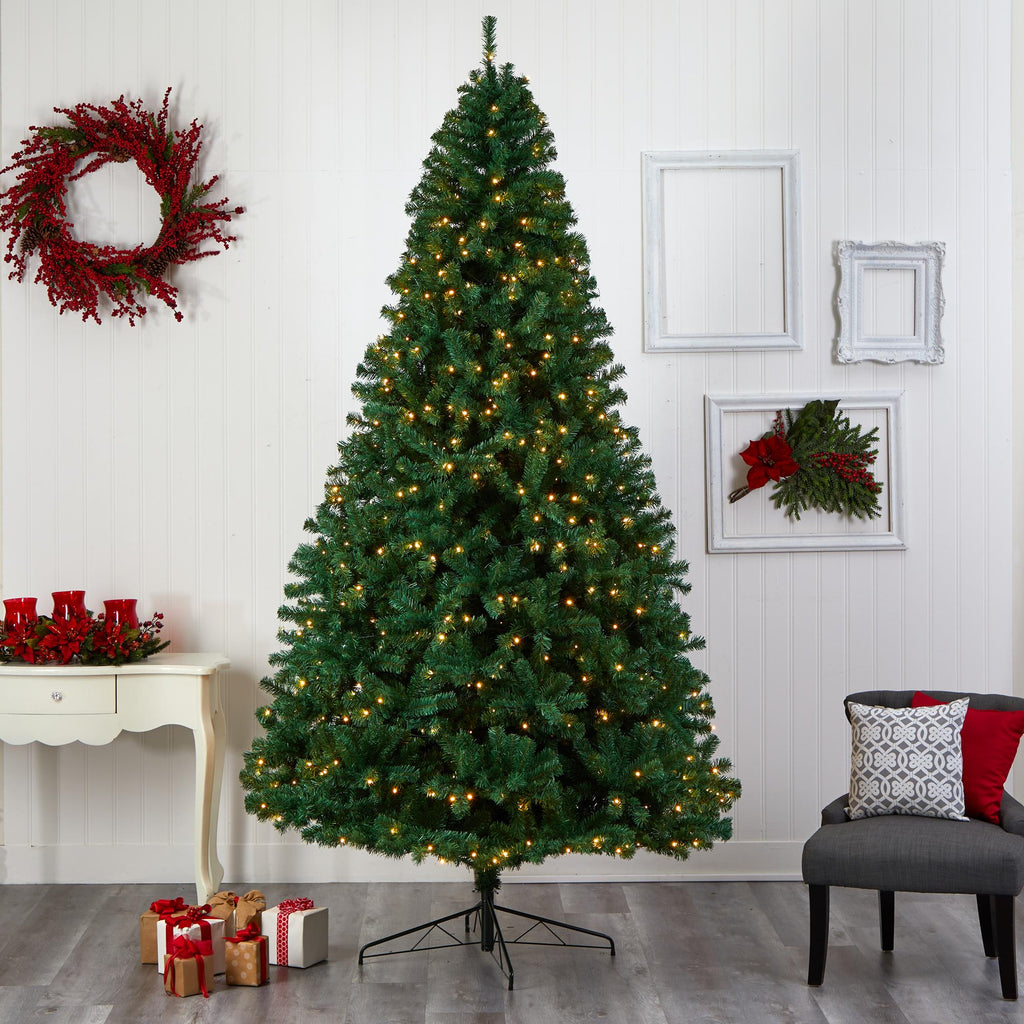 Nearly Natural Northern Tip Clear Prelit LED Green Decorated Fir Christmas Tree, with 1860 Bendable Branches 9'