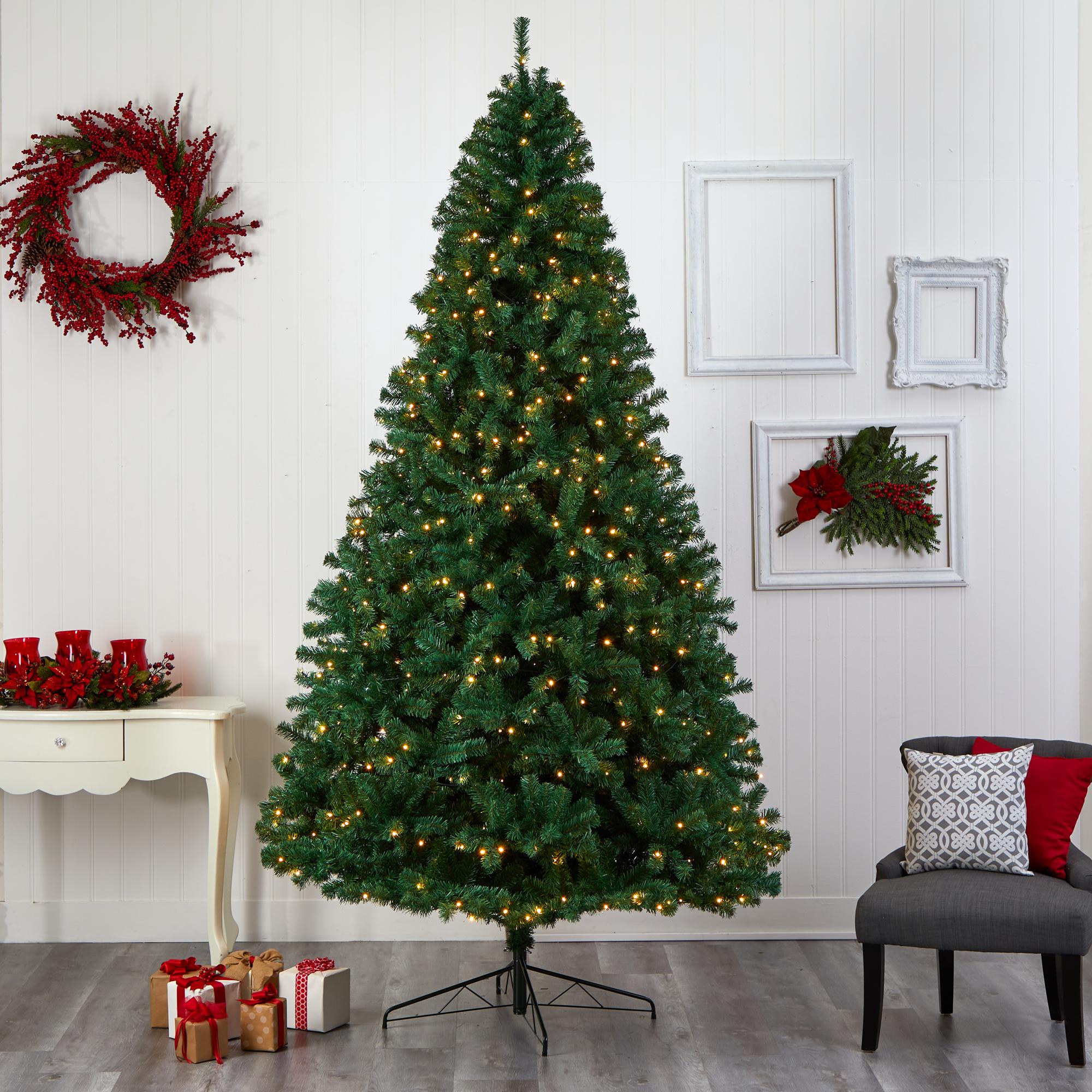 Nearly Natural Northern Tip Clear Prelit LED Green Decorated Fir Christmas Tree, with 1860 Bendable Branches 9'