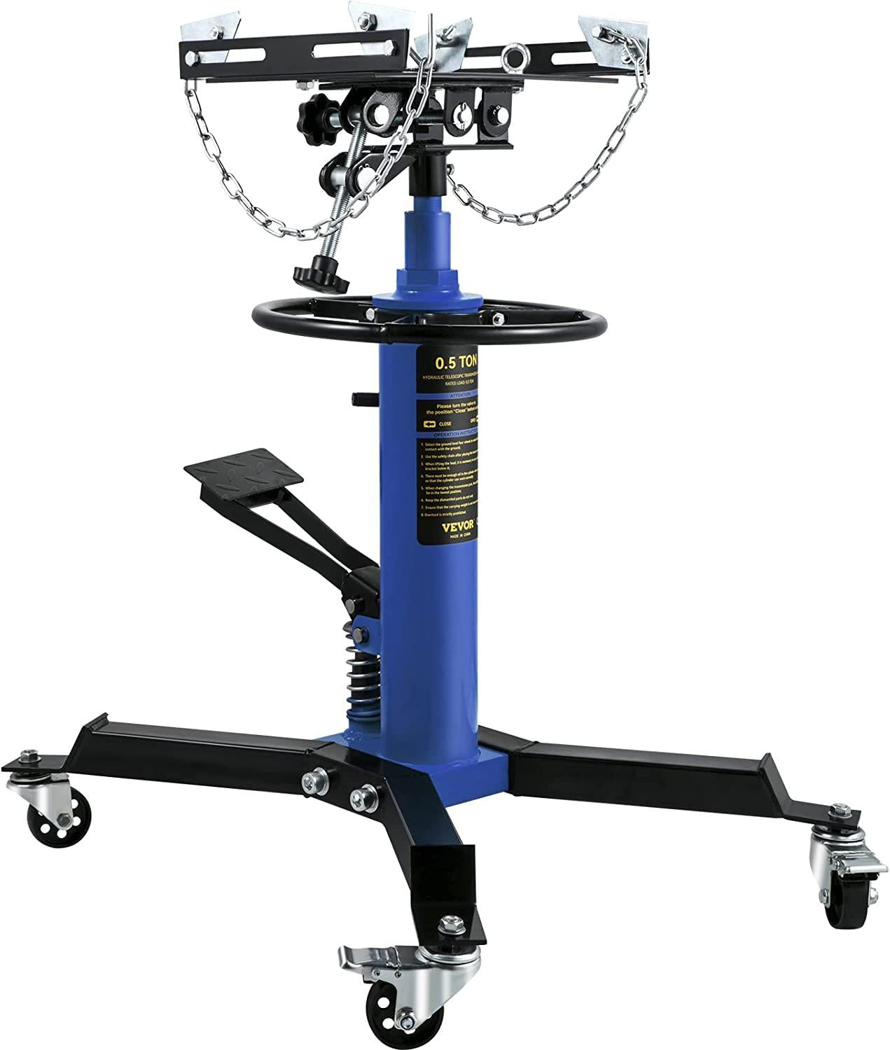 Transmission Jack,1/2Ton/1100lbs Capacity Hydraulic Telescopic Transmission Jack, 2-StaFloor Jack Stand with Foot Pedal, 360° Swivel Wheel, Garage/Shop Lift Hoist, Blue