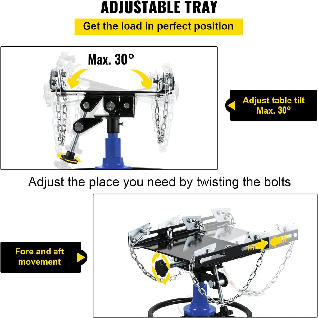 Transmission Jack,1/2Ton/1100lbs Capacity Hydraulic Telescopic Transmission Jack, 2-StaFloor Jack Stand with Foot Pedal, 360° Swivel Wheel, Garage/Shop Lift Hoist, Blue