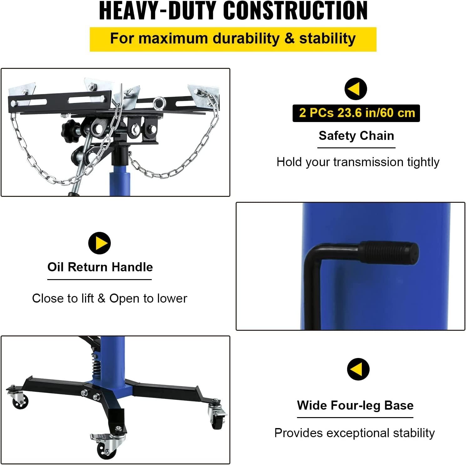 Transmission Jack,1/2Ton/1100lbs Capacity Hydraulic Telescopic Transmission Jack, 2-StaFloor Jack Stand with Foot Pedal, 360° Swivel Wheel, Garage/Shop Lift Hoist, Blue
