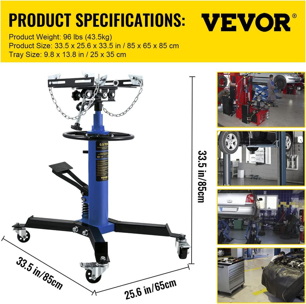Transmission Jack,1/2Ton/1100lbs Capacity Hydraulic Telescopic Transmission Jack, 2-StaFloor Jack Stand with Foot Pedal, 360° Swivel Wheel, Garage/Shop Lift Hoist, Blue