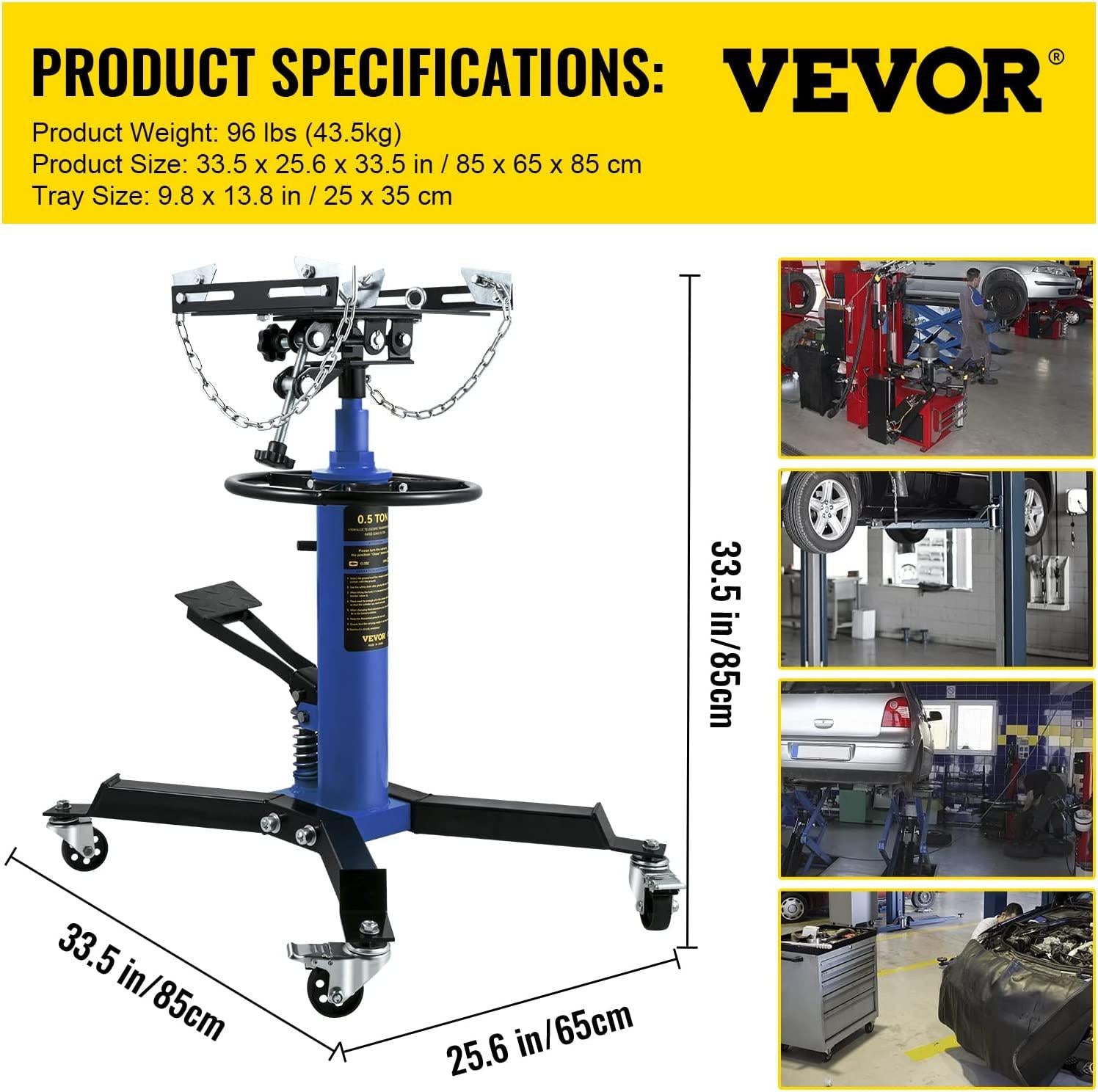 Transmission Jack,1/2Ton/1100lbs Capacity Hydraulic Telescopic Transmission Jack, 2-StaFloor Jack Stand with Foot Pedal, 360° Swivel Wheel, Garage/Shop Lift Hoist, Blue