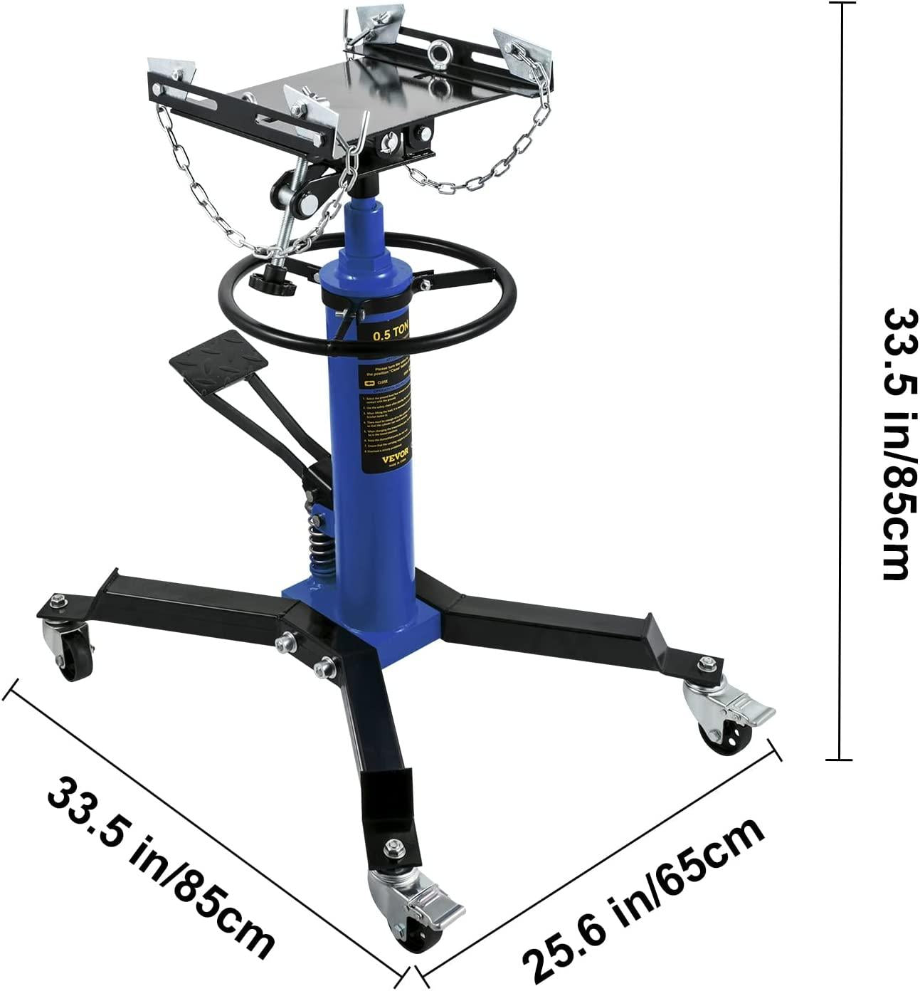 Transmission Jack,1/2Ton/1100lbs Capacity Hydraulic Telescopic Transmission Jack, 2-StaFloor Jack Stand with Foot Pedal, 360° Swivel Wheel, Garage/Shop Lift Hoist, Blue