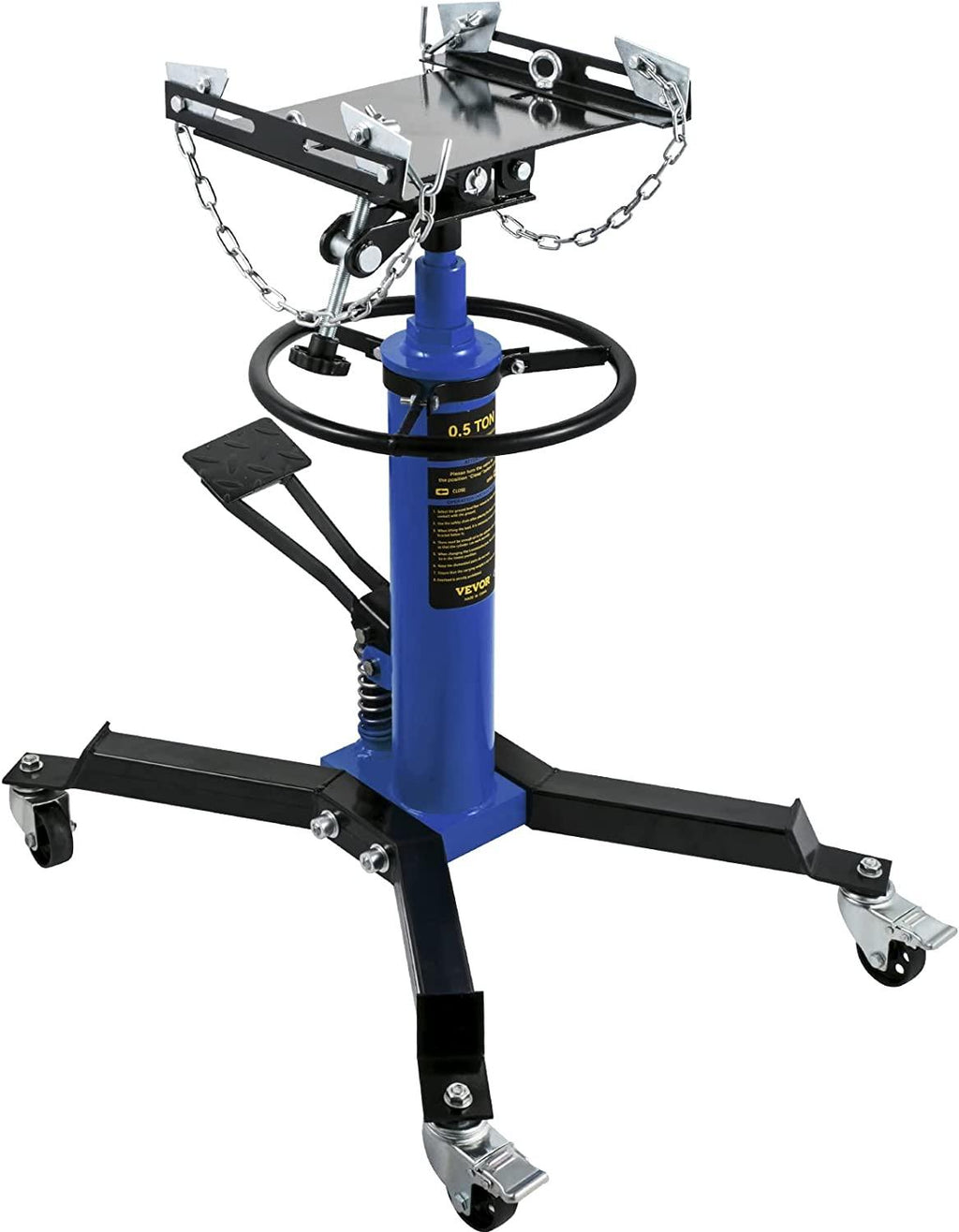 Transmission Jack,1/2Ton/1100lbs Capacity Hydraulic Telescopic Transmission Jack, 2-StaFloor Jack Stand with Foot Pedal, 360° Swivel Wheel, Garage/Shop Lift Hoist, Blue