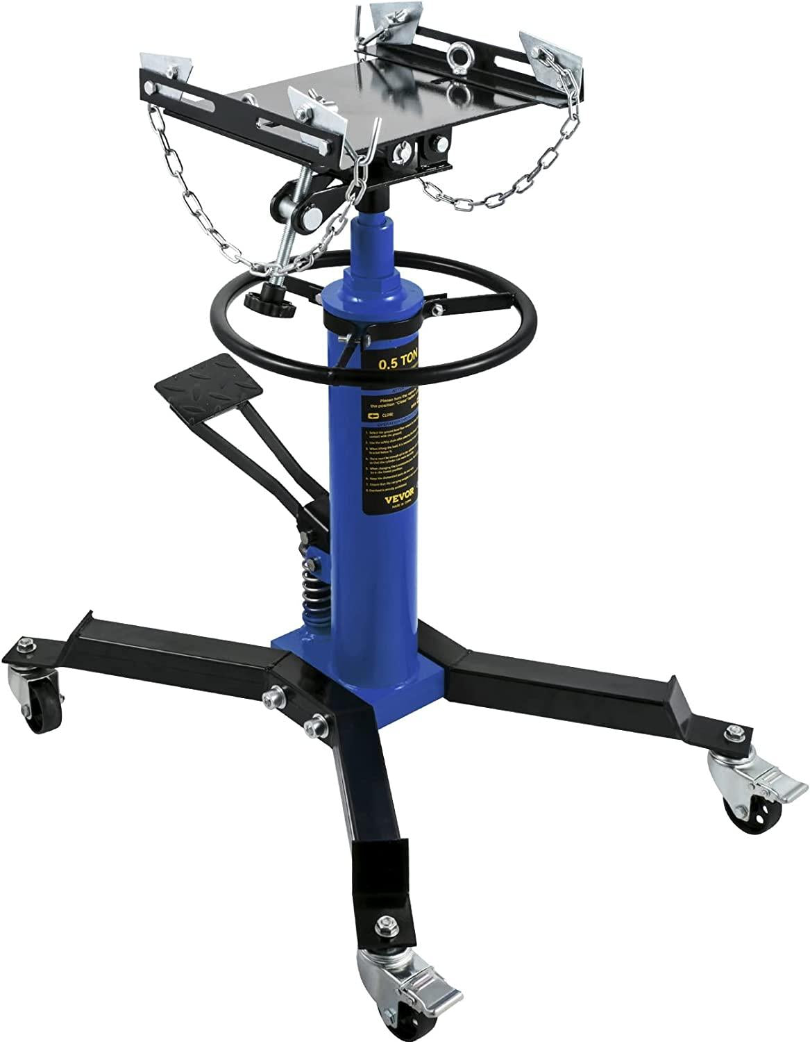 Transmission Jack,1/2Ton/1100lbs Capacity Hydraulic Telescopic Transmission Jack, 2-StaFloor Jack Stand with Foot Pedal, 360° Swivel Wheel, Garage/Shop Lift Hoist, Blue