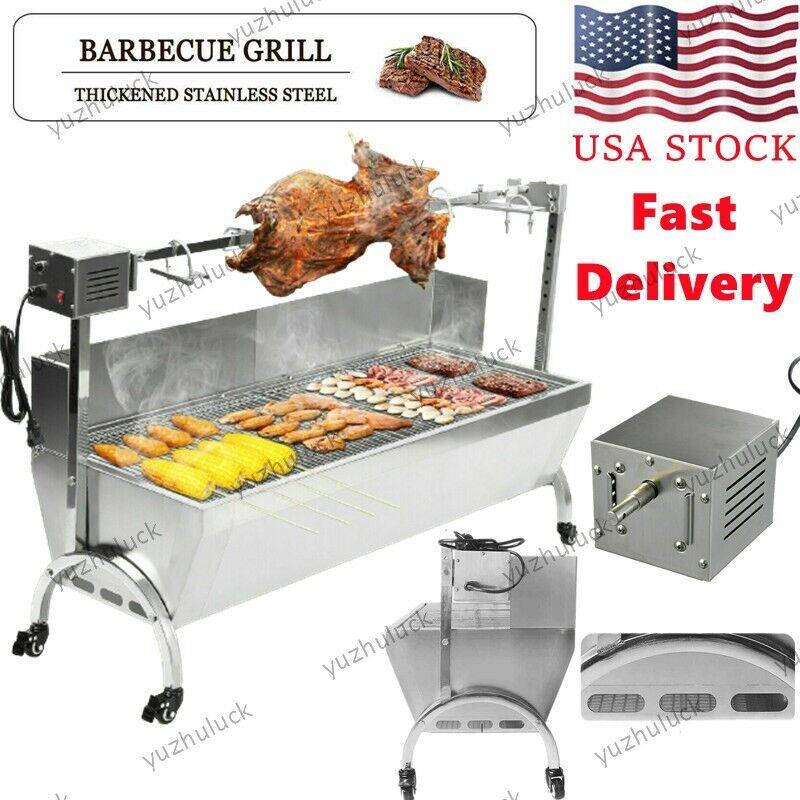 47'' BBQ Spit Roaster Machine Hog Roast Rotisserie Grill 28W Roasting Grill
