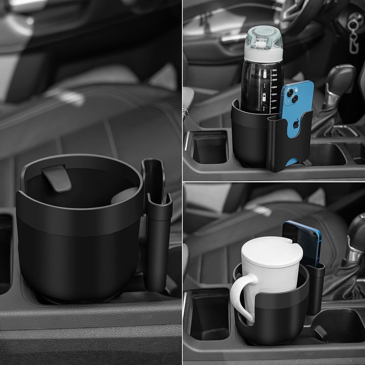 SuraCar Cup Holder Expander Adapter (Adjustable) with Phone Holder Holds Most Car Cup Holder and Phones, Compatible with Large 32/40 oz Bottles, Big Drinks, Mugs