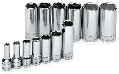 SK Professional Tools 4413 13-Piece 3/8 in. Drive 6-Point Deep Metric Socket Set - Chrome Socket Set with Super Chrome Finish | Set of 13 Sockets Made in USA