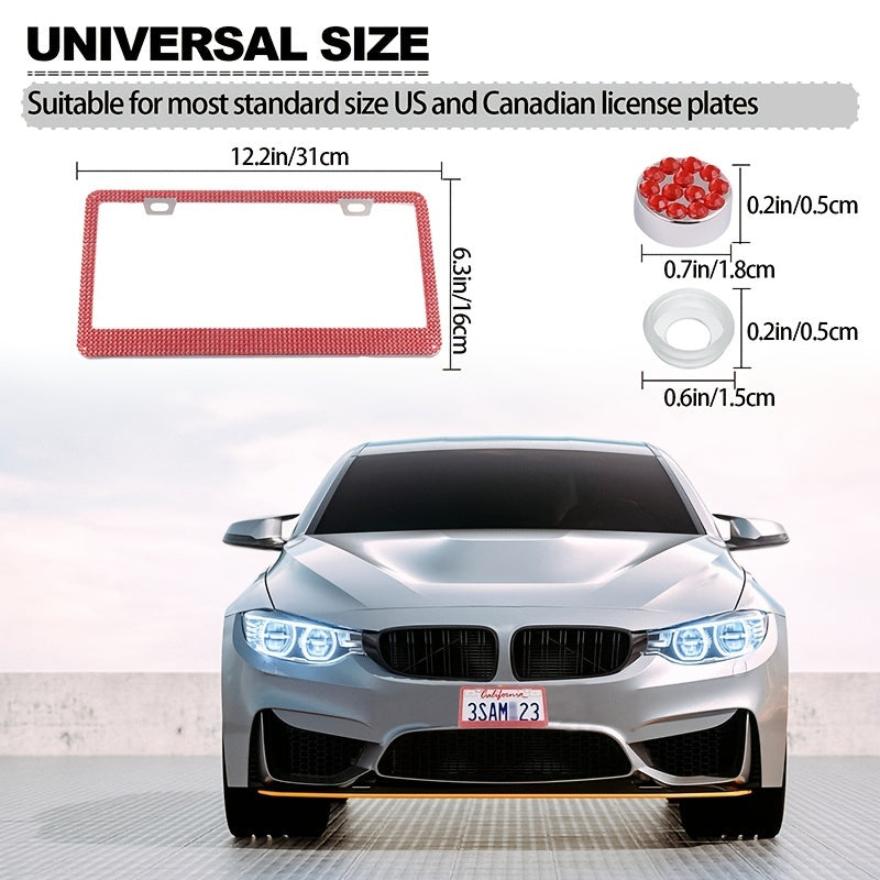 2pcs Luxurious Bling License Plate Frames - Handcrafted  Steel Frames with Artificial Diamonds - Sparkly Car License Plate Cover
