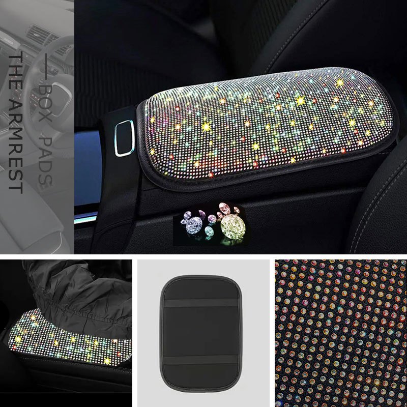 7Pcs Car Decoration Kit, Car Accessories, Car Steering Wheel Covers Set For Women, Bling White Artificial Diamond,  Center Console Cover Pad