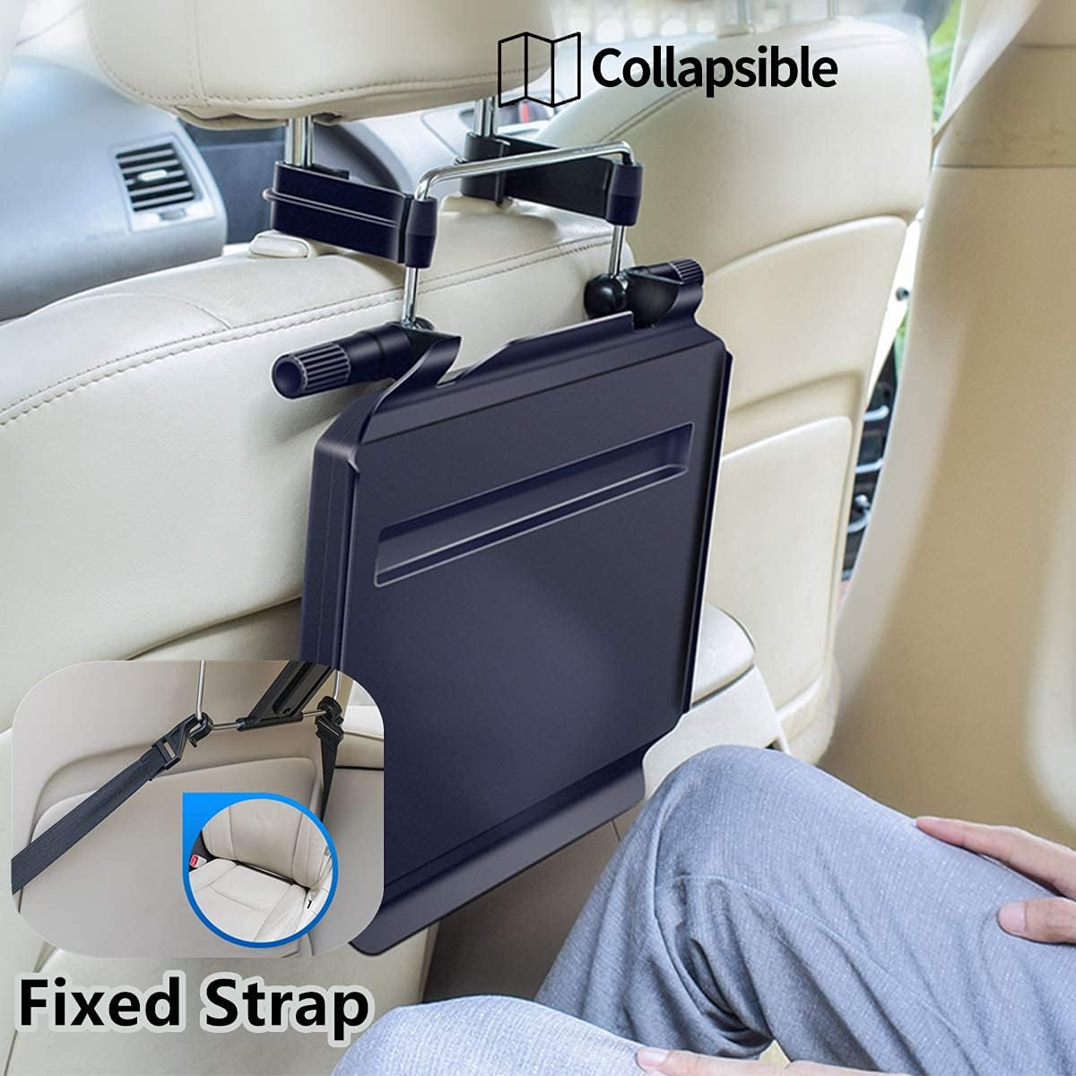 Xergur 2 in 1 Car Steering Wheel Tray/Back Seat Headrest Tray for Eating Food Drink and Writing Laptop Work, Black Car Desk