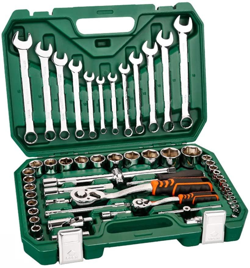 GJX Tool Set Auto Repair Tool Set Mechanic Socket Tool Kit Set Ratchet Socket Wrench Set Mechanics Tools Kit Set for Auto Repairing &amp; Household with Case 61 Piece General Household Hand Tool Kit