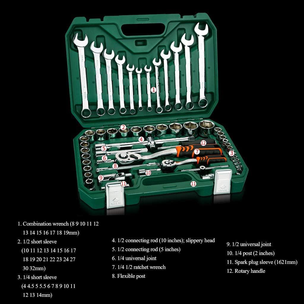 GJX Tool Set Auto Repair Tool Set Mechanic Socket Tool Kit Set Ratchet Socket Wrench Set Mechanics Tools Kit Set for Auto Repairing &amp; Household with Case 61 Piece General Household Hand Tool Kit