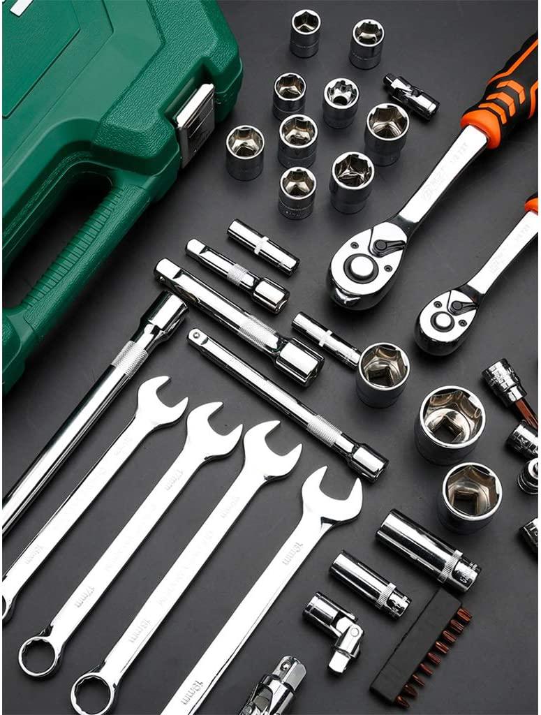 GJX Tool Set Auto Repair Tool Set Mechanic Socket Tool Kit Set Ratchet Socket Wrench Set Mechanics Tools Kit Set for Auto Repairing &amp; Household with Case 61 Piece General Household Hand Tool Kit