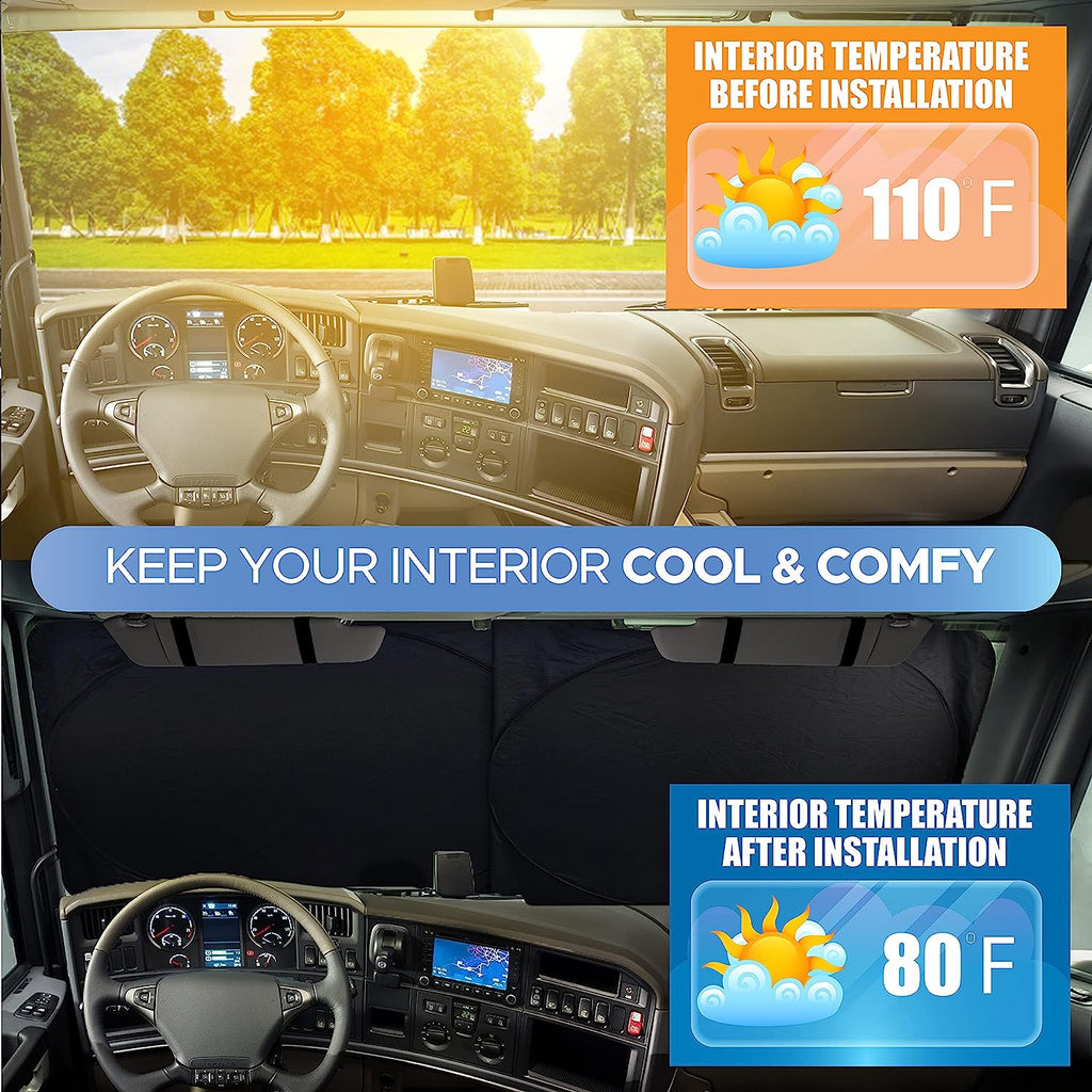 EcoNour RV Windshield Sunshade | Reflective RV Windshield Cover for UV Rays &amp; Heat Protection, Keeps Your RV Motorhome Cool | Shades for RV Fits RVs, Trucks, Motorhomes, Buses