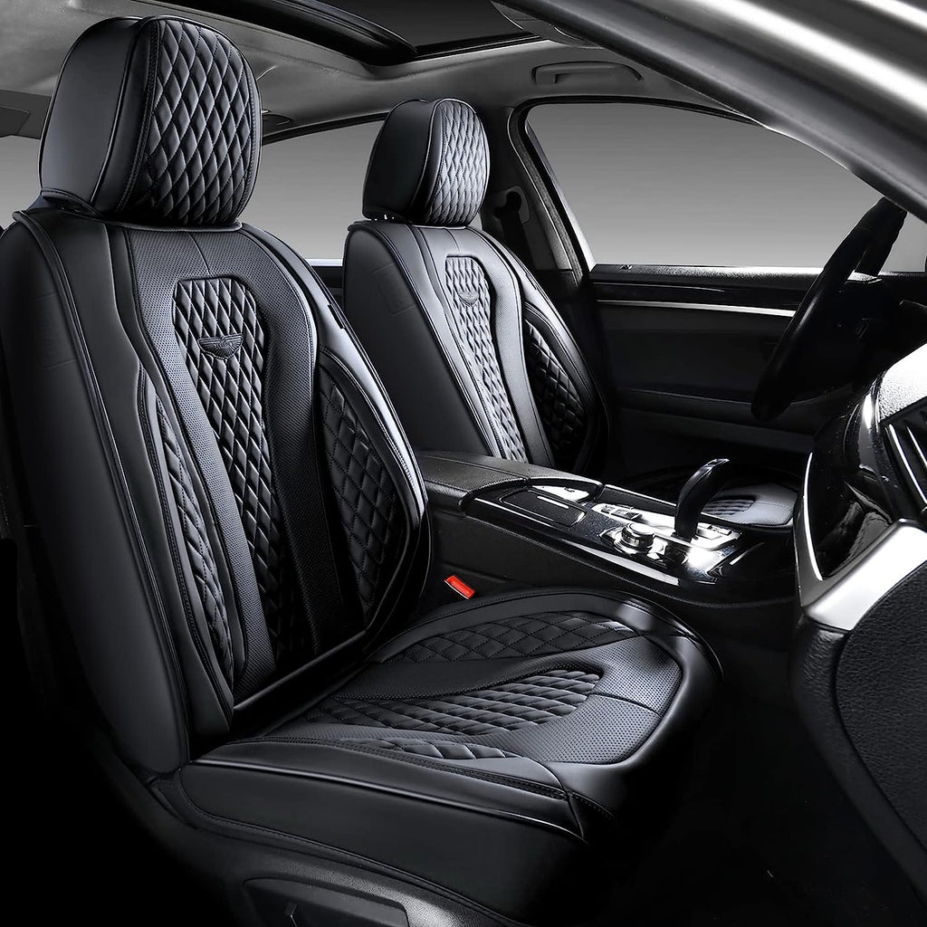 Coverado Leather Seat Covers Front, 2-Pack Universal Seat Covers for Cars, Waterproof Luxury Leatherette Car Seat Cushions, Auto Car Seats Protectors, Driver Seat Covers Fit for Most Vehicles Black