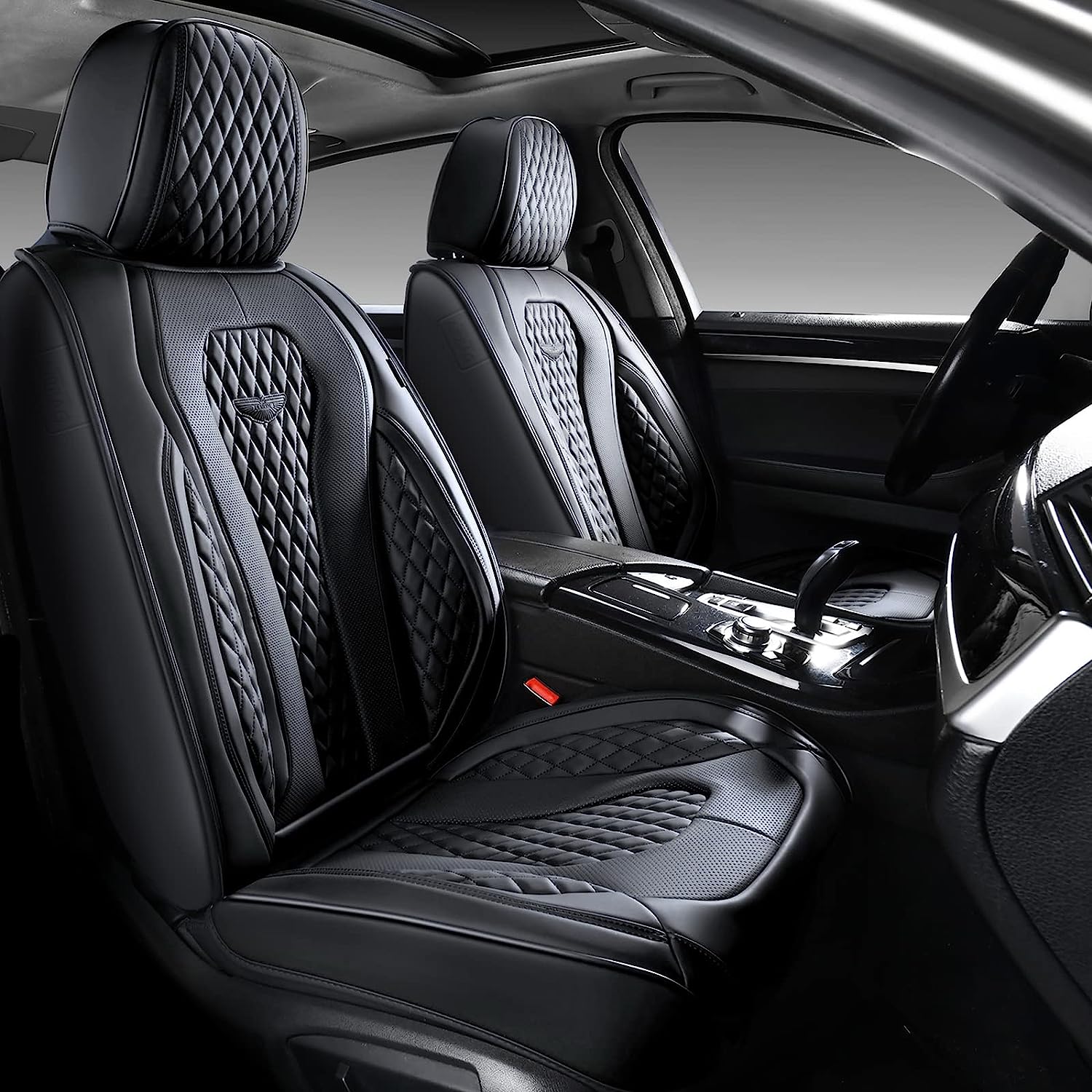 Coverado Leather Seat Covers Front, 2-Pack Universal Seat Covers for Cars, Waterproof Luxury Leatherette Car Seat Cushions, Auto Car Seats Protectors, Driver Seat Covers Fit for Most Vehicles Black