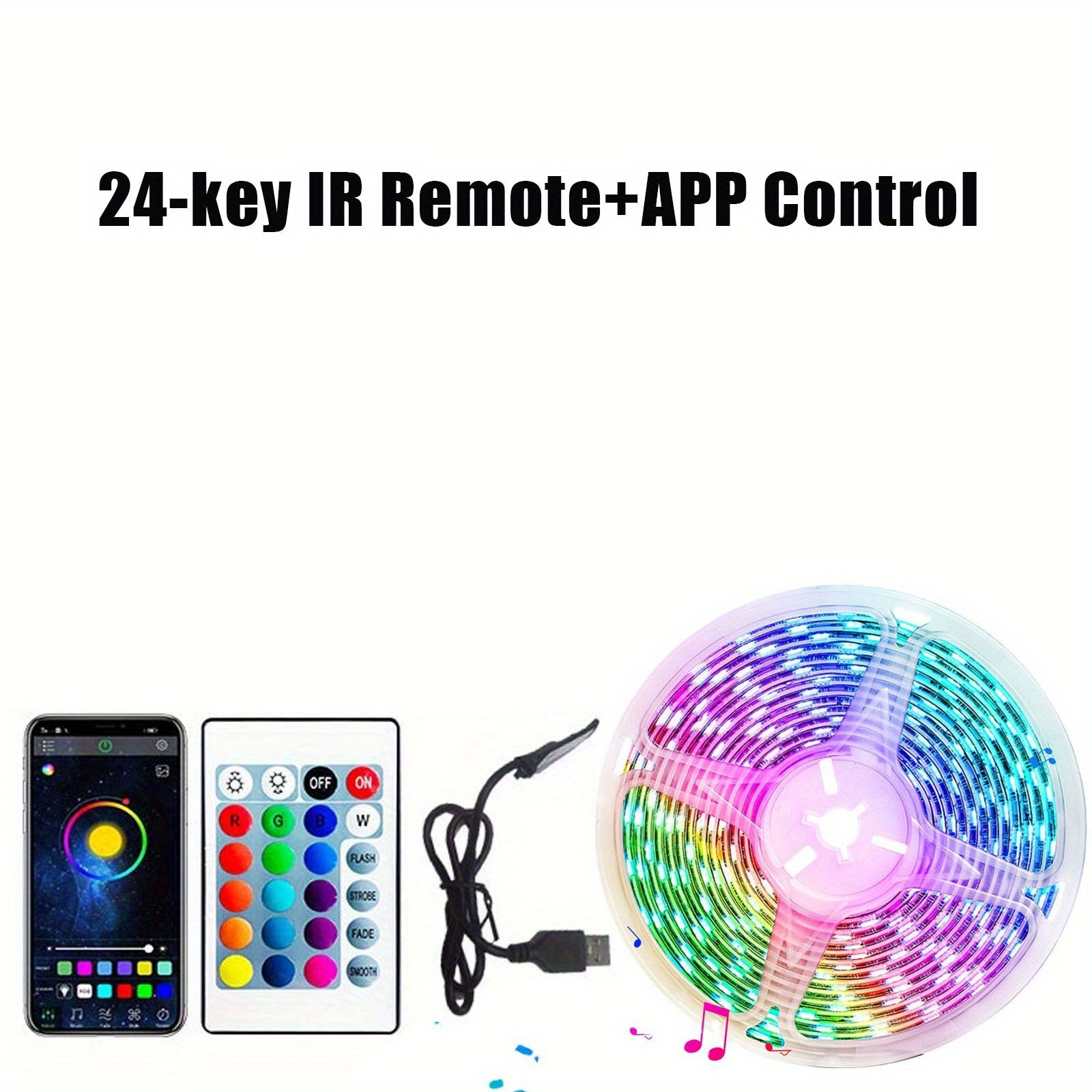 Create A Magical Ambience With 5050 RGB Led Strip Lights - Music Sync Color Changing, Remote Control, Perfect For Home, Garden, Party, And More!