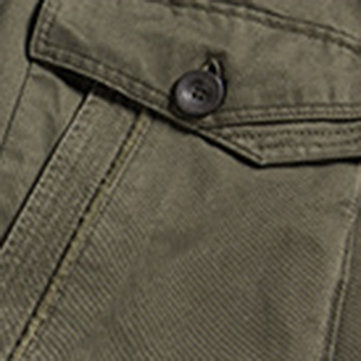 stand collar pockets cotton waist drawstring military solid color jacket for men