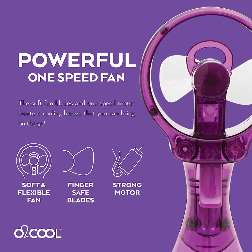 O2COOL Deluxe Handheld Battery Powered Water Misting Fan (Purple)