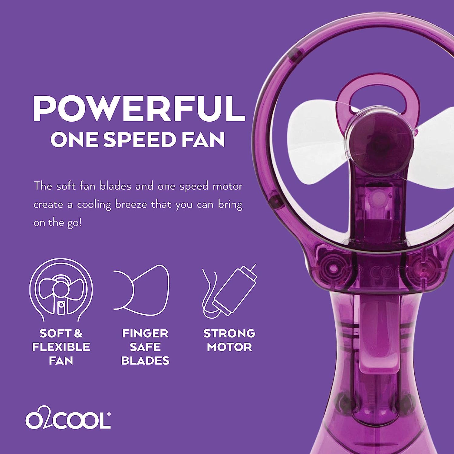 O2COOL Deluxe Handheld Battery Powered Water Misting Fan (Purple)
