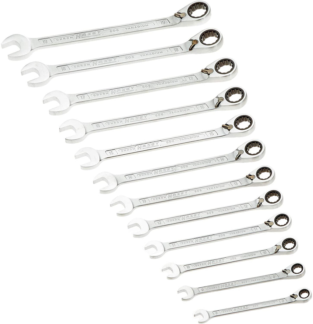 Hazet 606N/12 Ratcheting combination wrench set 12 pc metric with case 8-19mm