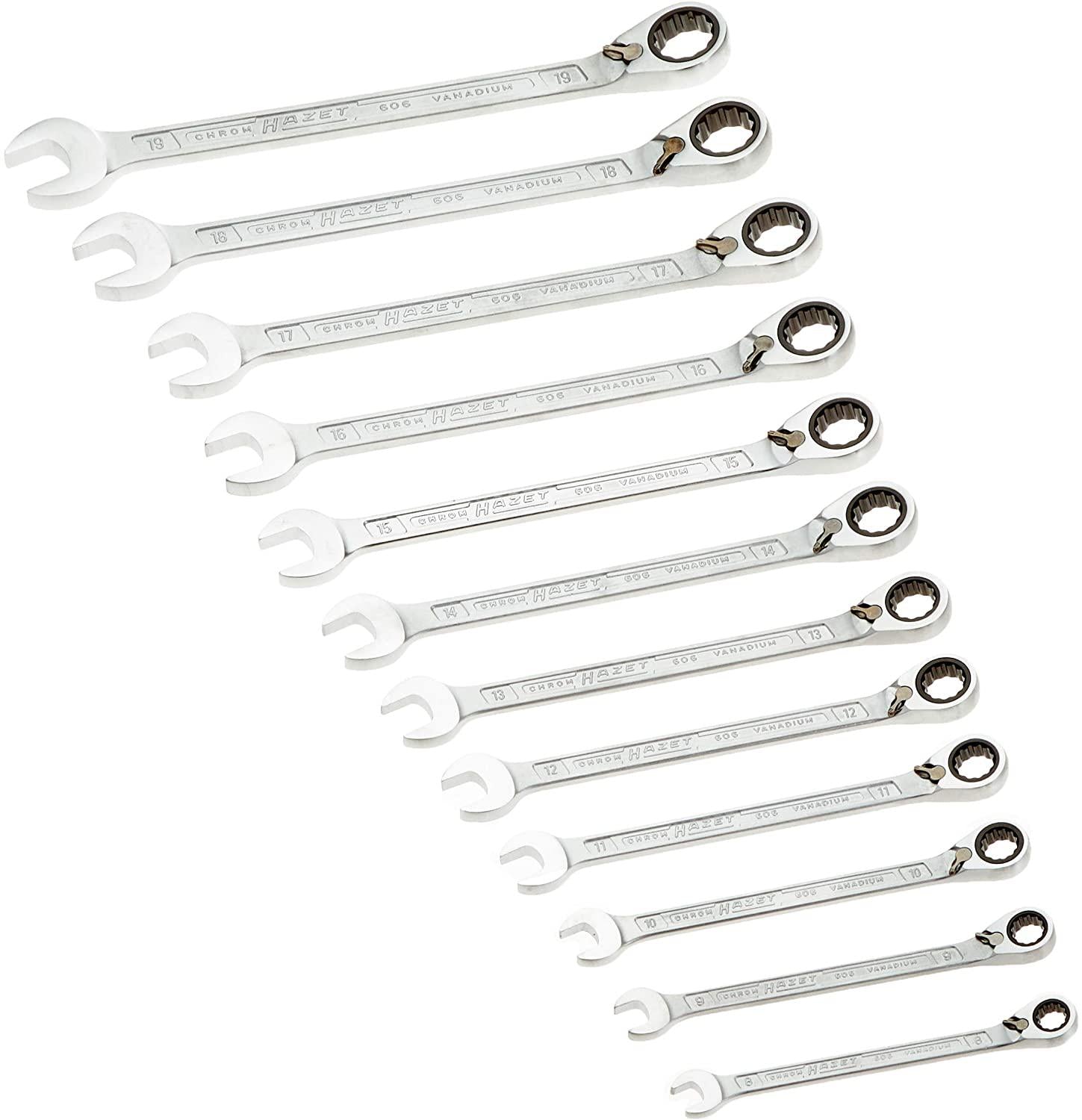 Hazet 606N/12 Ratcheting combination wrench set 12 pc metric with case 8-19mm