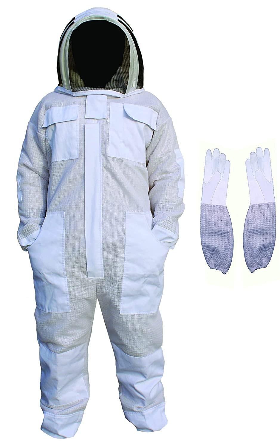 Sting Proof Ventilated Bee Suit 3 Layer with One Pair Gloves Unisex Beekeeping Suit Professional Beekeeping Suit with Removable Fe DW-1 0