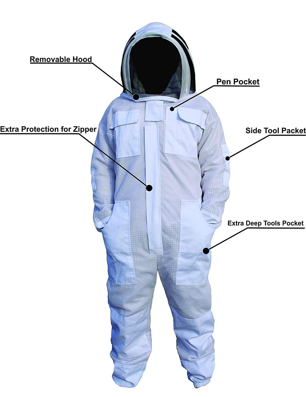 Sting Proof Ventilated Bee Suit 3 Layer with One Pair Gloves Unisex Beekeeping Suit Professional Beekeeping Suit with Removable Fe DW-1 0