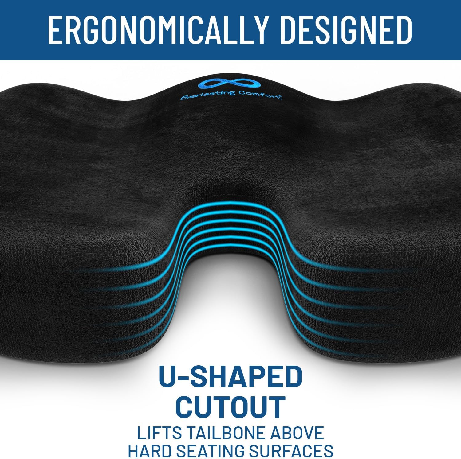Everlasting Comfort – The Original Seat Cushion for Desk Chair, Enhances Posture and Support, Non-Slip, Ideal Tailbone Cushions for Pressure Relief - Multi-Use Gaming, Car, Office Chair Cushion