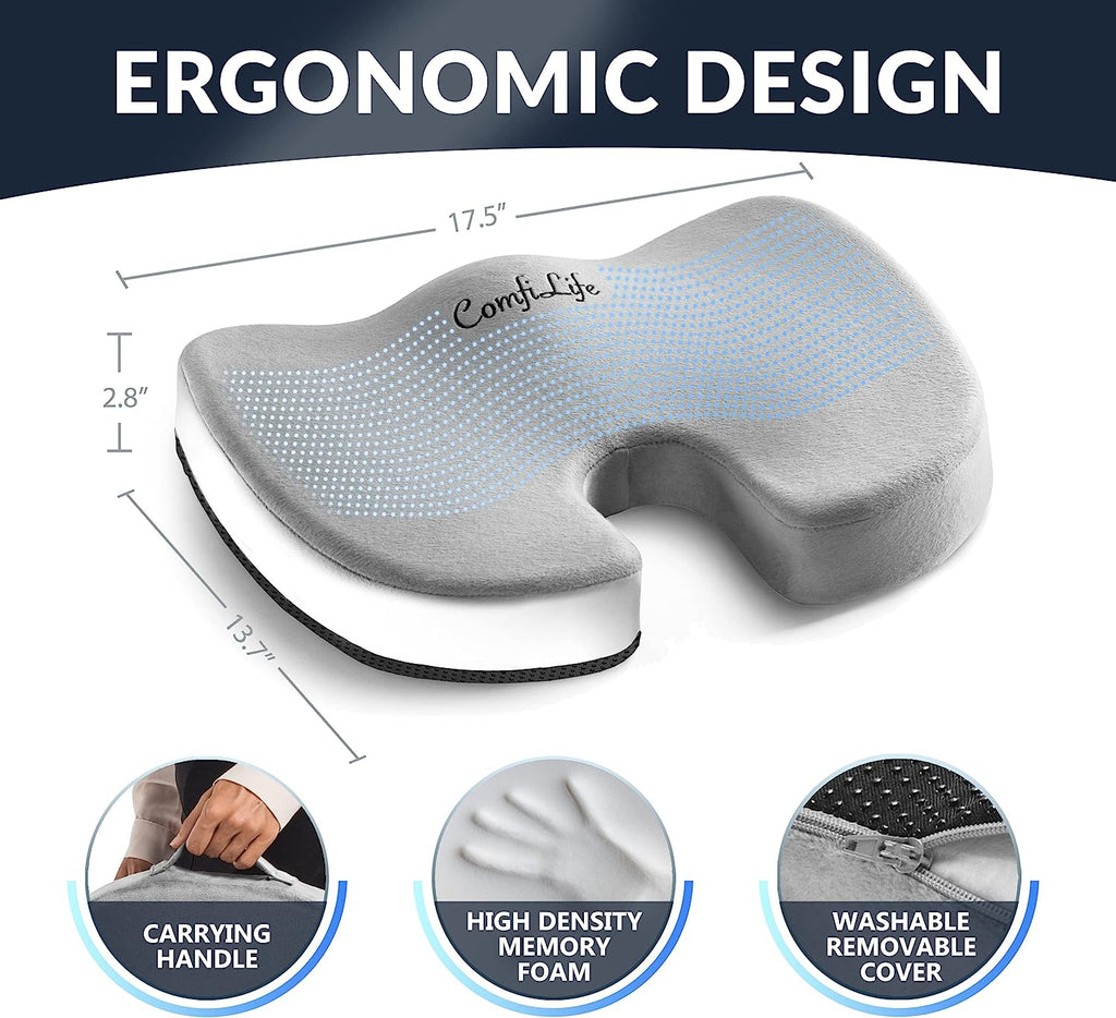 ComfiLife Gel Enhanced Seat Cushion - Non-Slip Orthopedic Gel &amp; Memory Foam Coccyx Cushion for Tailbone Pain - Office Chair Car Seat Cushion - Sciatica &amp; Back Pain Relief