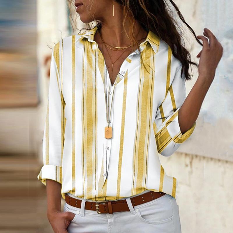 Fashion Striped Single-breasted Long Sleeve Blouse