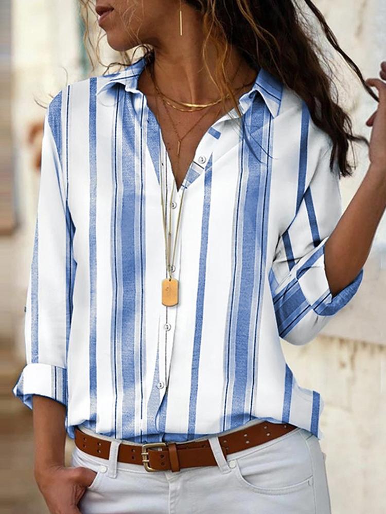 Fashion Striped Single-breasted Long Sleeve Blouse