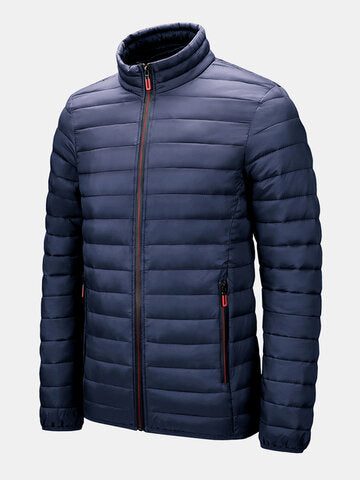 mens zip front quilted solid basic padded puffer jackets with pocket