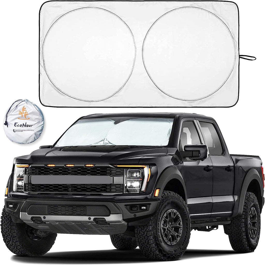 EcoNour Truck Sun Shade for Windshield | Front Truck Window Shade for Maximum UV Rays and Sun Heat Protection | Truck Sun Shield for Breezy Cool Interior | Fits Most Sedans, SUVs, and Trucks.