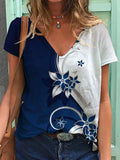 V-neck Floral Print Casual Short-sleeved T-shirt