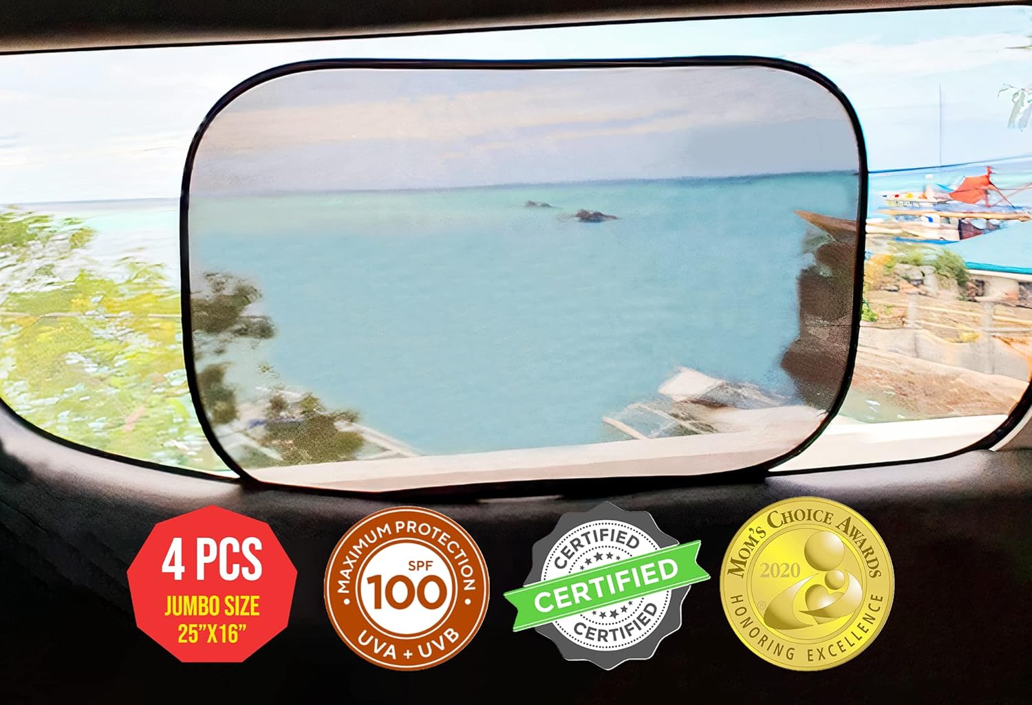 kinder Fluff Car Window Shades (4X) for Baby - The Only Certified Car Sun Shade Blocking 99.95% UVR-Award Winning - Automotive Window Sunshades, Van, SUV, Truck, RV, Camper -XL