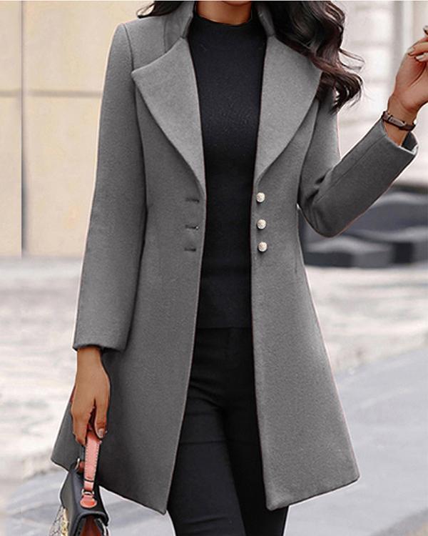 pure color woolen single-breasted slim-fit lapel coat